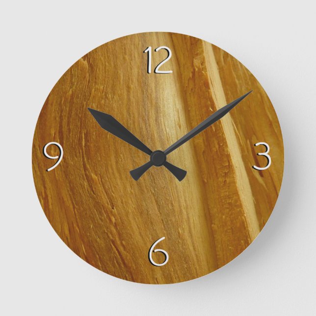 Pine Wood II Imitate Holzgewebe Runde Wanduhr (Vorderseite)
