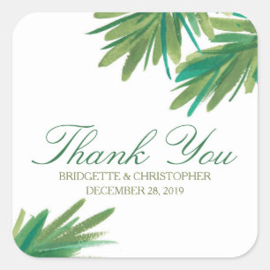 Pine Woods Watercolor Hochzeit Danke Quadratischer Aufkleber