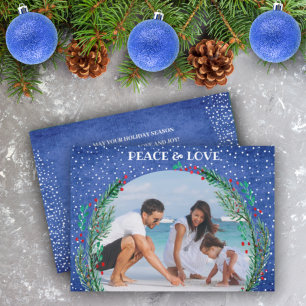 Pine Wreath Blue Christmas Foto Feiertagskarte