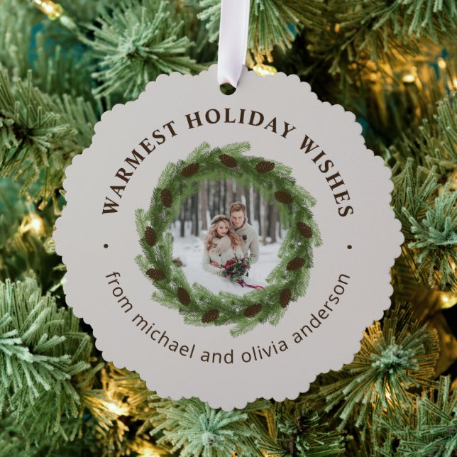 Pine Wreath Frohe Weihnachts-Circle Foto Ornament Karte (Insitu (Baum))