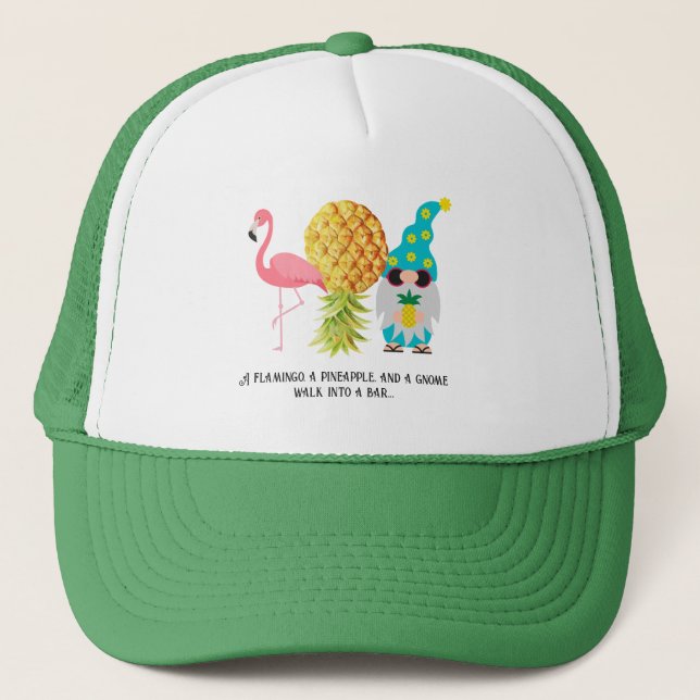 Pineaple Gnome Flamingo Joke Truckerkappe (Vorderseite)