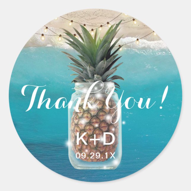 Pineaple Mason Jar Beach Wedding Vielen Dank Runder Aufkleber (Vorderseite)