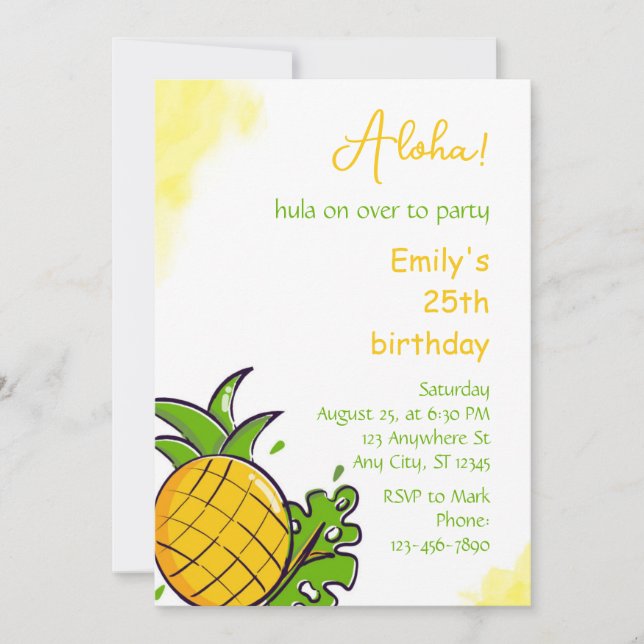 Pineapple birthday party invitation template einladung (Vorderseite)