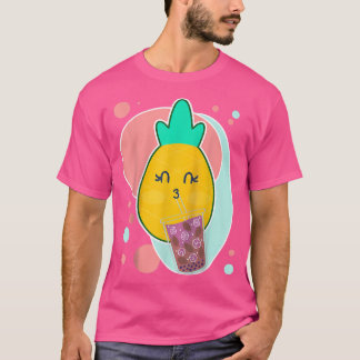 Pineapple Boba Tea Bubble Milk Tea Cute Cartoon Fr T-Shirt