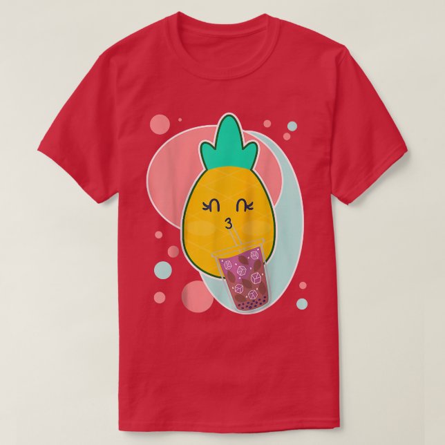 Pineapple Boba Tea Bubble Milk Tea Cute Cartoon T-Shirt (Design vorne)
