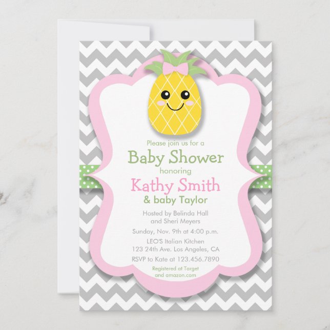 Pineapple Girl Baby Shower Invitations (Devant)