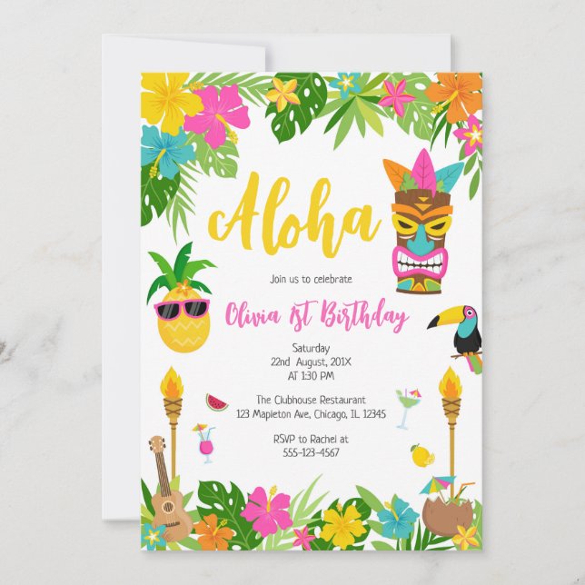 Pineapple Girl Birthday Aloha Hawaii Summer Einladung (Vorderseite)