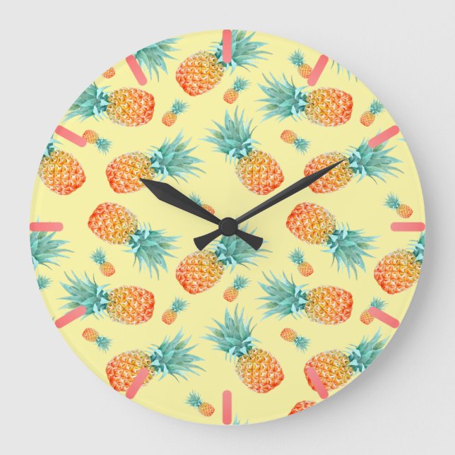 Pineapple Pattern Große Wanduhr (Vorderseite)