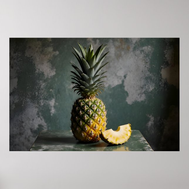 Pineapple & Pineapple Slice Rustic Grunge Photo Poster (Vorne)