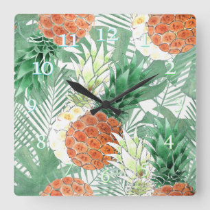 Pineapple, sweet couple, fruit round clock quadratische wanduhr