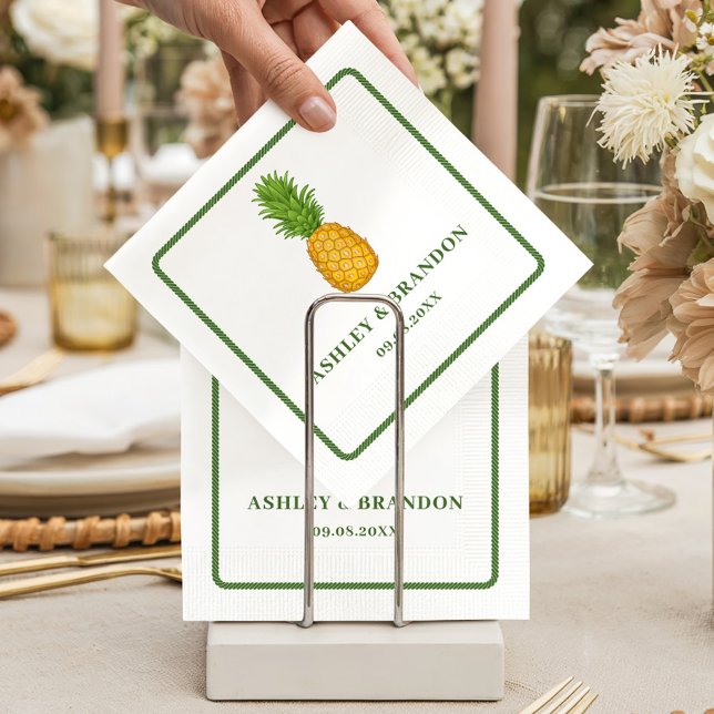 Pineapple Tropical Beach Coastal Retro Wedding Serviette (Von Creator hochgeladen)