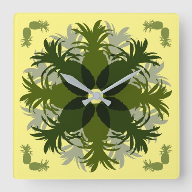 PINEAPPLE WREATH PATTERN   QUADRATISCHE WANDUHR (Vorderseite)