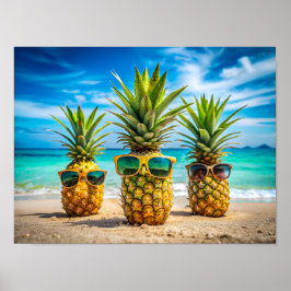 Pineapples in stylish sunglasses poster