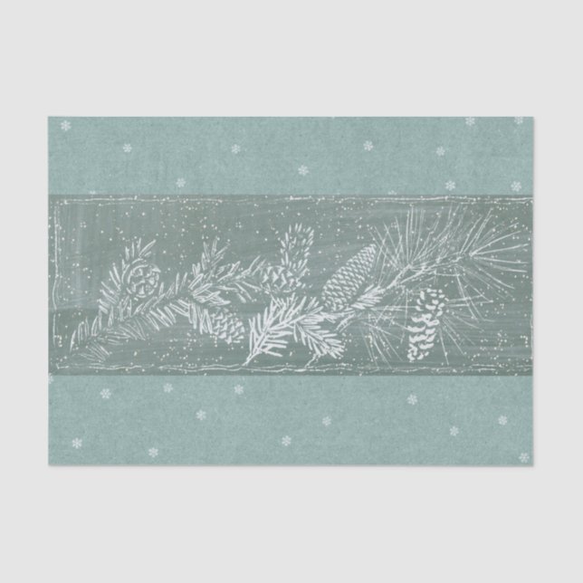 Pineca Snowflake Aquamarin Grüne Winterferienbahn Seidenpapier (Vorderseite)