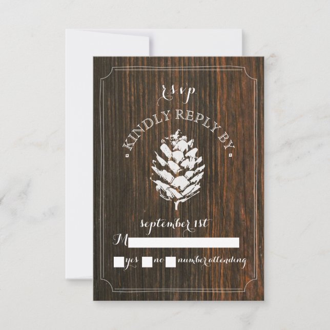 Pinecone Barn Wood Wedding RSVP (Vorderseite)