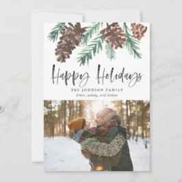 Pinecone Christmas Watercolor Happy Holidays Foto Feiertagskarte