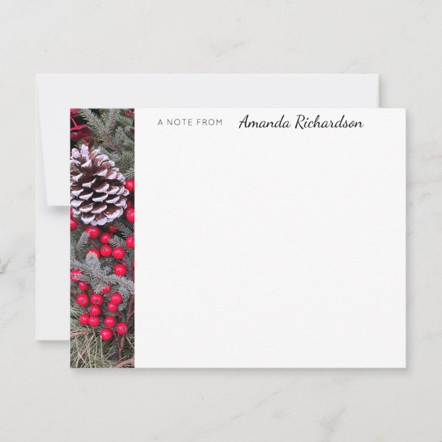 Pinecone Evergreen Red Berries Flachbild-Karte Mitteilungskarte (Vorderseite)
