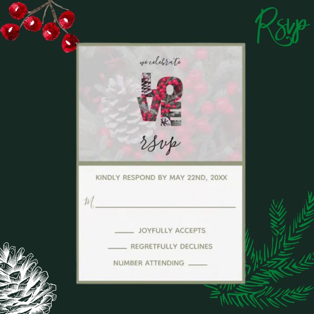 Pinecone Evergreen Red Berries Response Card RSVP Karte (Von Creator hochgeladen)