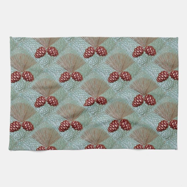 Pinecone Green und Copper Disc Handtuch (Horizontal)
