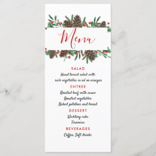 Pinecone Red Berry Weihnachten Modernes Hochzeitsm Menükarte