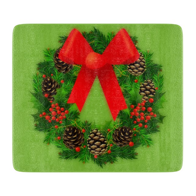 Pinecone und Holly Wreath Schneidebrett (Vorderseite)