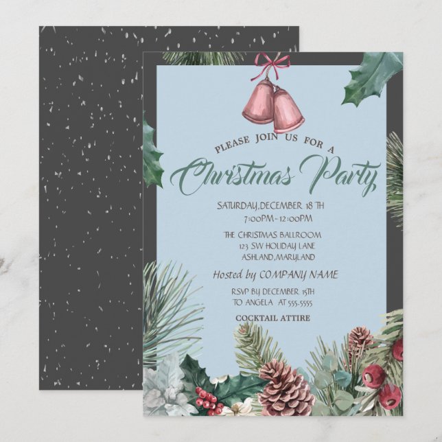 Pinecones Bell Snow Company Weihnachts-Party Einladung (Vorne/Hinten)