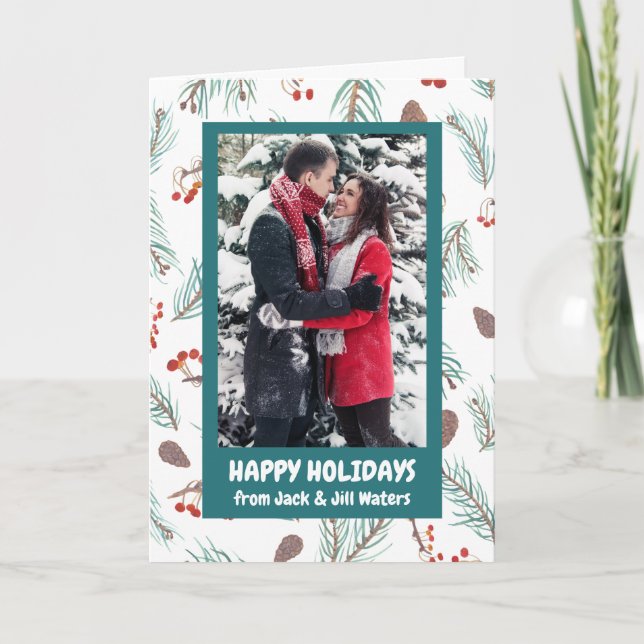 Pinecones Berries Winter CUSTOM FOTO Holiday Karte (Vorderseite)