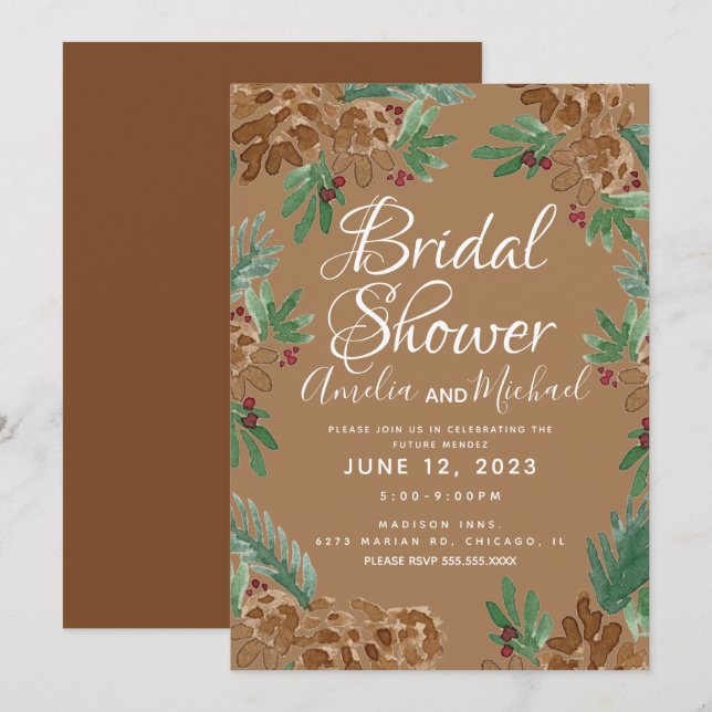 Pinecones Brautparty: Einladung (Vorne/Hinten)