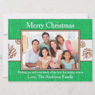 Pinecones Burlap Vert Photo - Carte de Noël 6x8