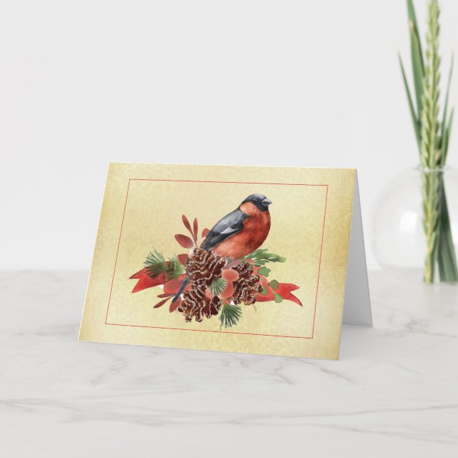 Pinecones de vacances avec carte de Noël d'oiseaux (Devant)