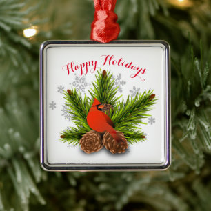 Pinecones et ornement de Noël des oiseaux cardinau