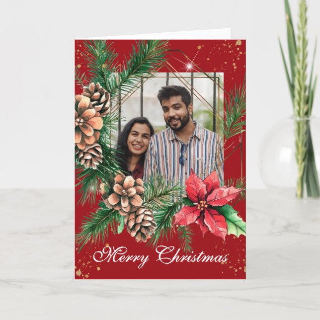 Pinecones Evergreen Foto Christmas Feiertagskarte (Vorderseite)