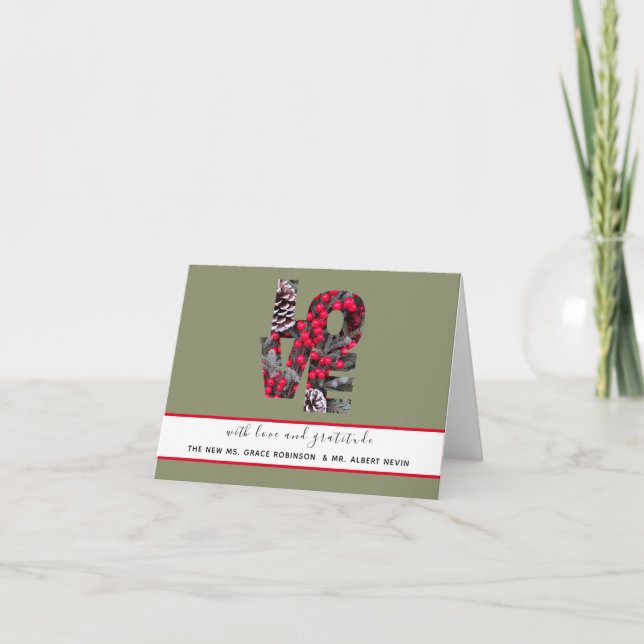 Pinecones Evergreens Red Berries LIEBE Danke (Vorderseite)