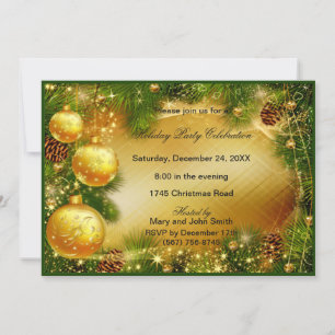 Pinecones Gold Ornaments Noël Invitation