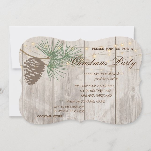 Pinecones, Holztextur Weihnachten korporiert Einladung (Vorderseite)