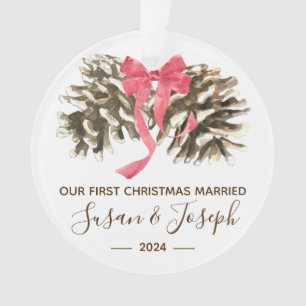 Pinecones mit Bow, Erste Weihnachten Verheiratet Ornament