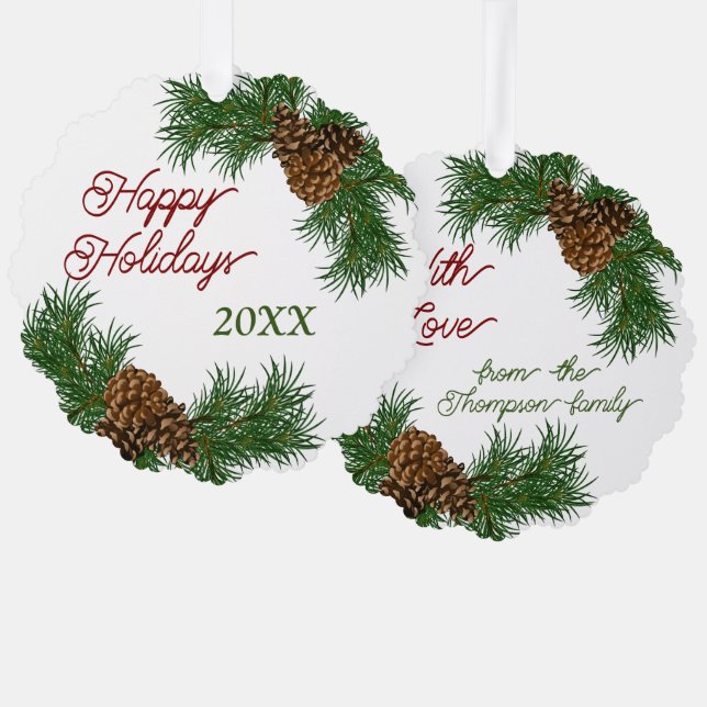 Pinecones Pinecones Pinselnäedles Branchen Kranz Ornament Karte (Vorderseite/Rückseite)