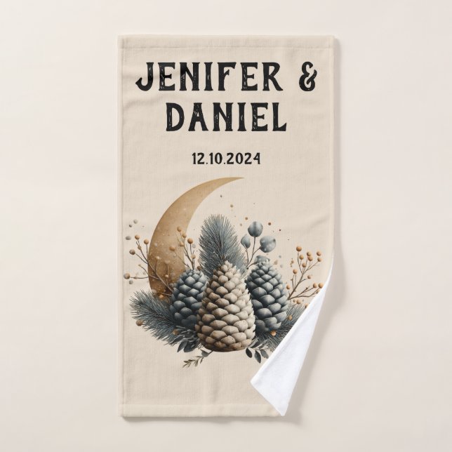 Pinecones und Crescent Moon Winter Liebe Badhandtuch Set (Handtuch)