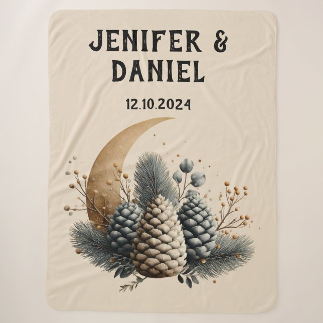 Pinecones und Crescent Moon Winter Liebe Sherpadecke (Vorderseite)