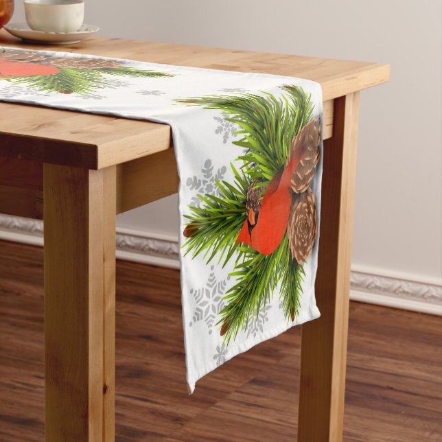 Pinecones und Kardinal Weihnachtstisch Runner Kurzer Tischläufer (Beispiel)