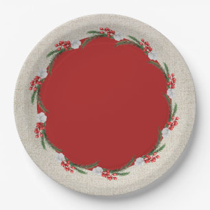 Pines Berries und Blume Weihnachtsfeiertag Pappteller