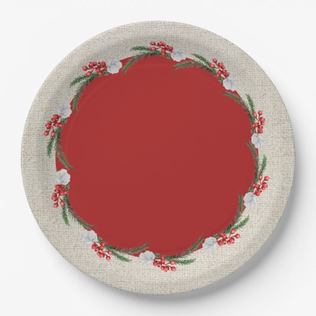 Pines Berries und Blume Weihnachtsfeiertag Pappteller (Vorderseite)