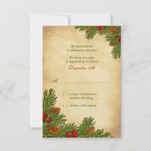 Pines Boughs Holiday Winter Wedding RSVP Card Karte