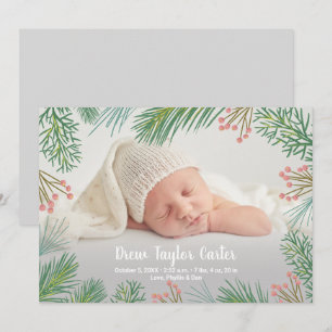 Pines Christmas Baby Foto Geburtshinweise Ankündigung