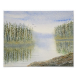 Pines Lake Watercolor Landschaft Fotodruck