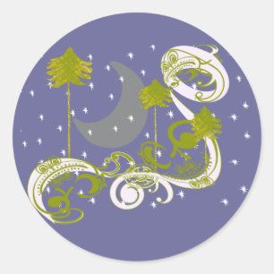 Pines mit moon-individualisierter BackGround-Farbe Runder Aufkleber