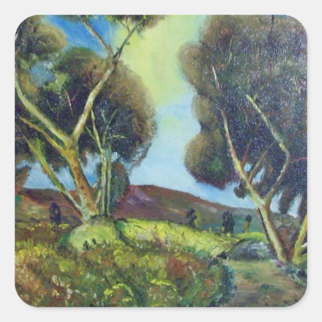 PINEWOOD IN DER TUSKANISCHEN LANDSCHAFT QUADRATISCHER AUFKLEBER (Vorderseite)