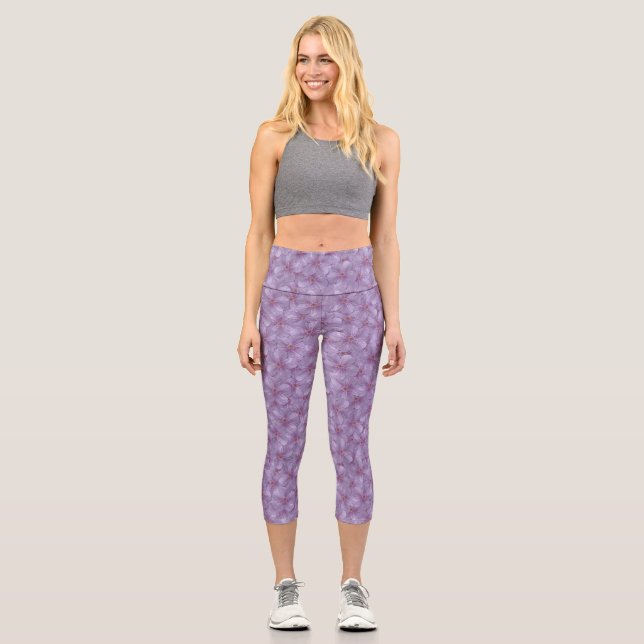 Pineywood Geranium Nahtloses Muster Capri Leggings (Vorderseite)