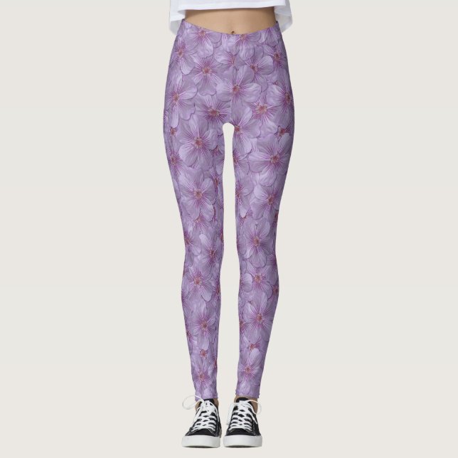 Pineywood Geranium Nahtloses Muster Leggings (Vorderseite)