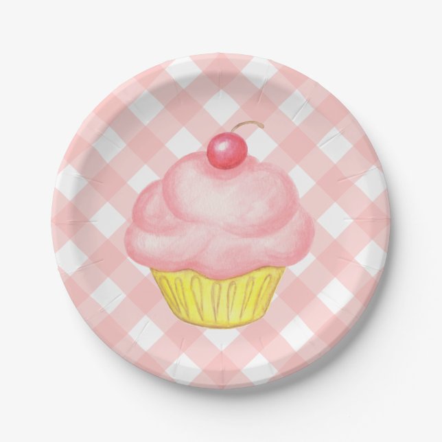 Ping Gingham Cupcake Papierplatten Pappteller (Vorderseite)